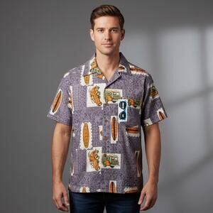 NWT Roundy Bay VW Bug Hawaiian Surf Shirt Mens Size Large Brown Printed